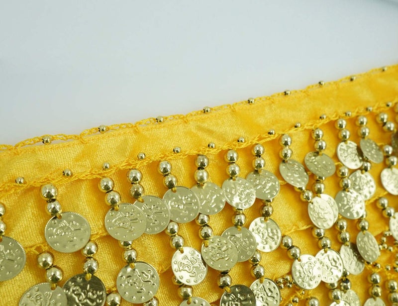 Aivtalk Girls Lady Women Belly Scarf Gold Coins Belly Dance Velvet Triangle Hip Scarf Yellow - Image 5